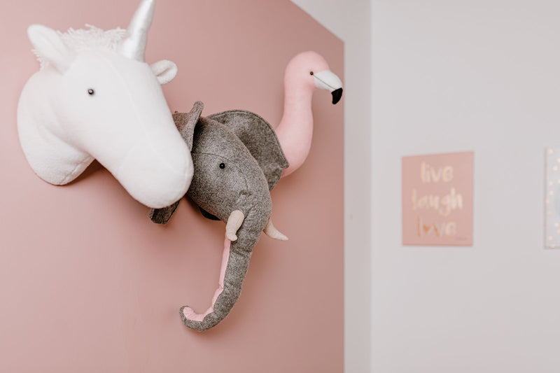 unicorn elephant and flamingo animal wall heads nursery decor
