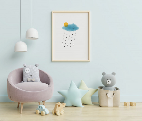 happy cloud nursery decor print