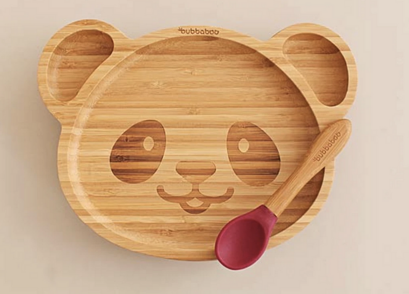 bubba boo bamboo panda plate with cherry spoon