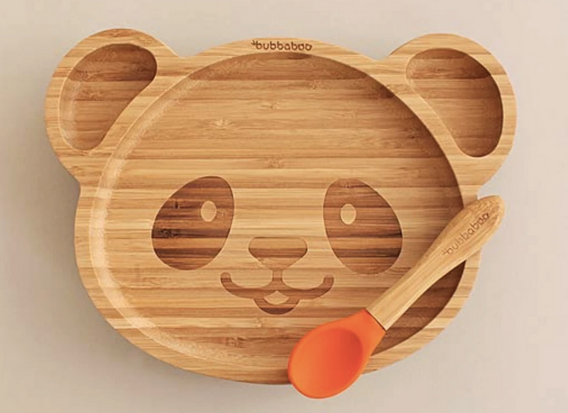 bubba boo bamboo panda plate with orange spoon