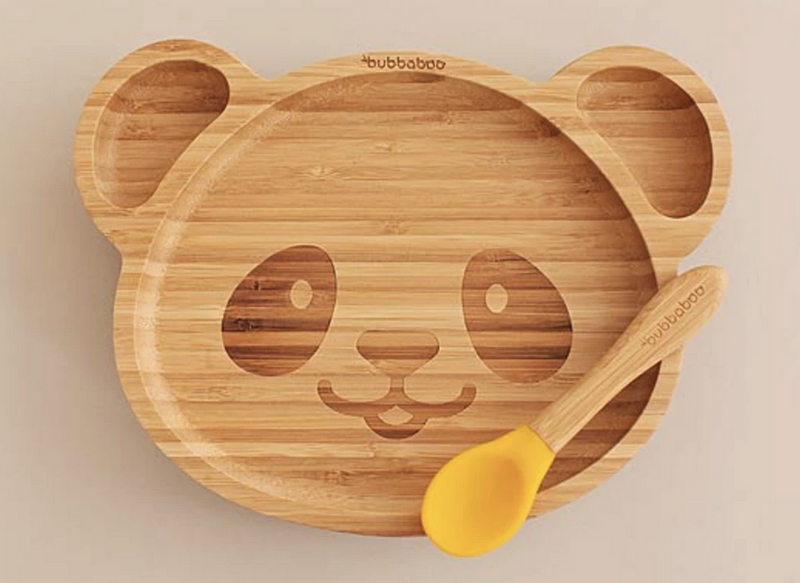 bubba boo bamboo panda plate with yellow spoon