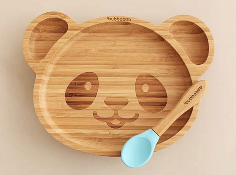 bubba boo bamboo panda plate with blue spoon