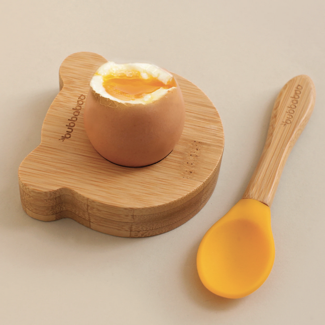 bubba boo bamboo egg cup and yellow spoon