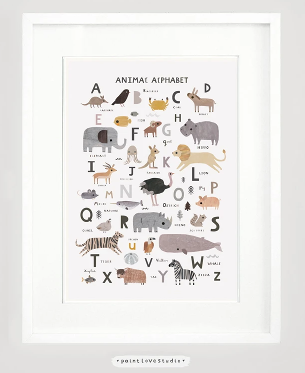 Neutral Animal Alphabet Print - A3